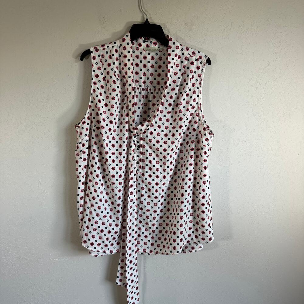 41 Hawthorn Tie Neck White Red Navy Floral Sleeveless Tank Blouse Womens 2X